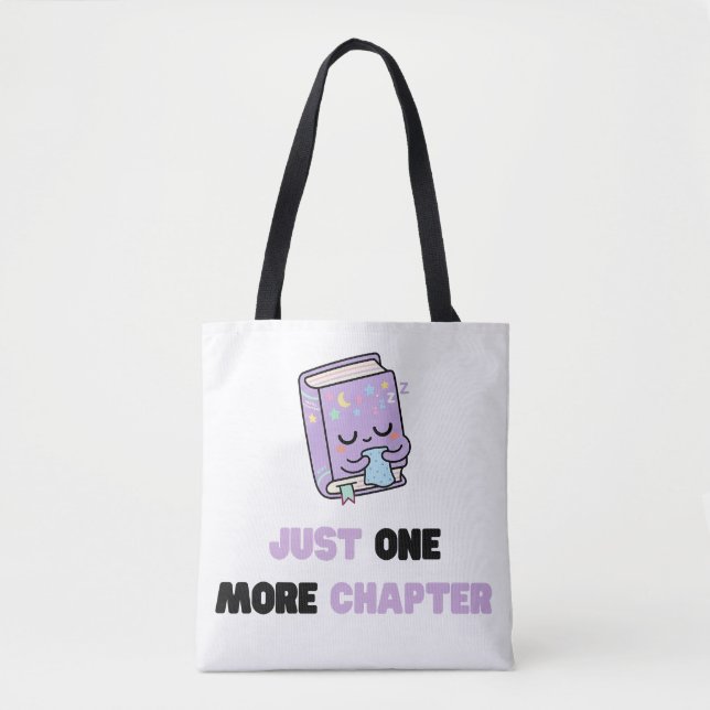 Just One More Chapter Funny Sleepy Book Vector Tote Bag (Front)