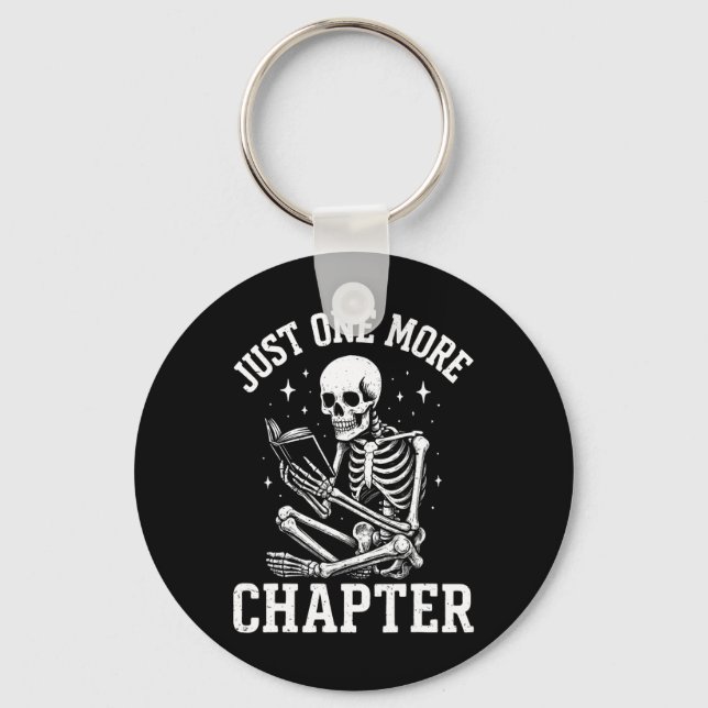 Just One More Chapter Skeleton Reader Reading Book Keychain (Front)