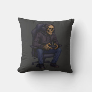 Just One More Gamer Skeleton   Gaming Dark Humor Throw Pillow