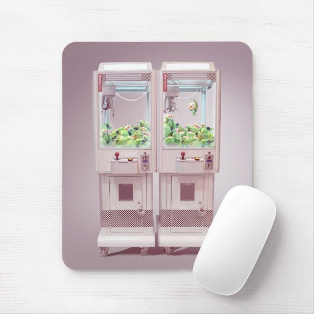 Just One More Try: Kawaii Pink Claw Machine Art Mouse Pad (With Mouse)