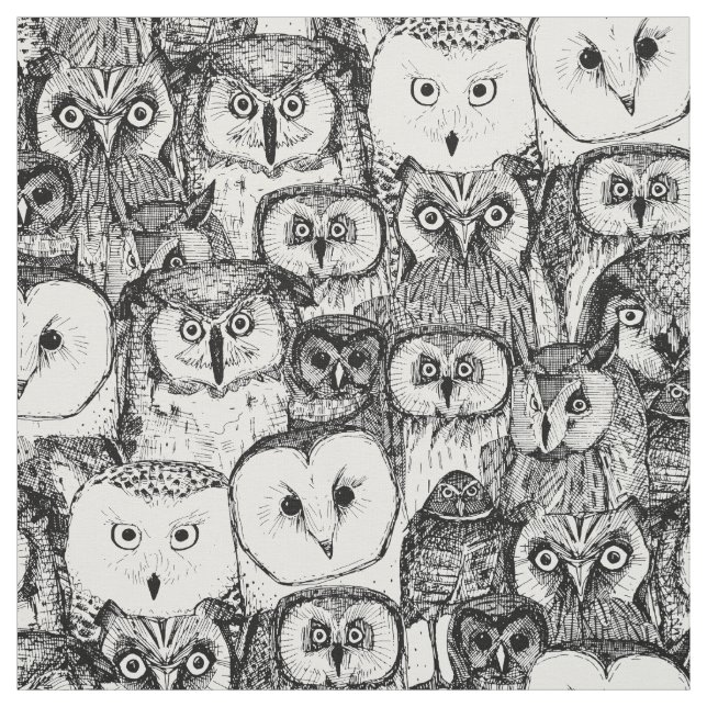 just owls black white fabric (Swatch)