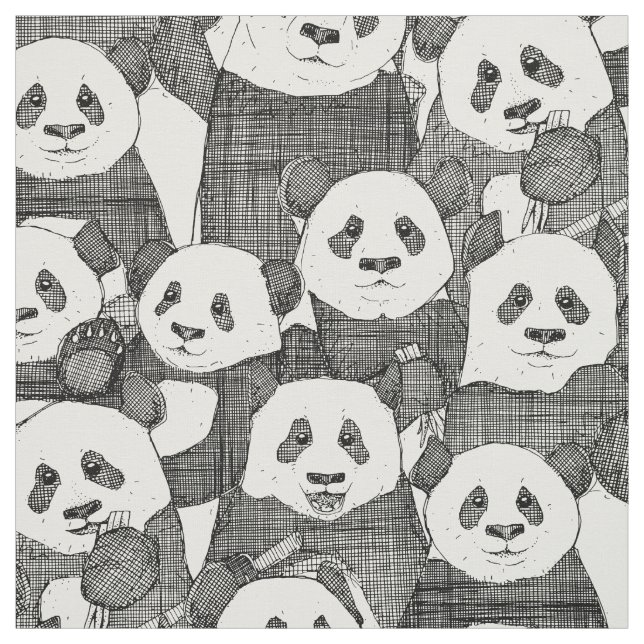 just panda bears black natural fabric (Swatch)