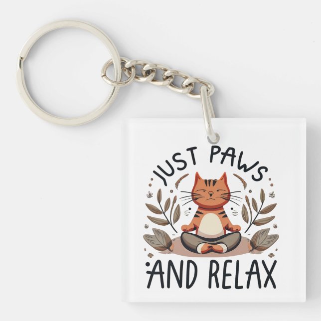 Just Paws and Relax Yoga Cat Keychain (Front)