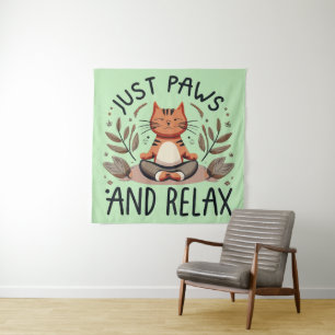 Just Paws and Relax Yoga Cat Tapestry