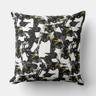 just penguins black white yellow throw pillow