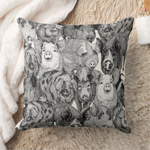 just pigs black half pearl throw pillow