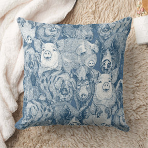 just pigs cobalt blue throw pillow