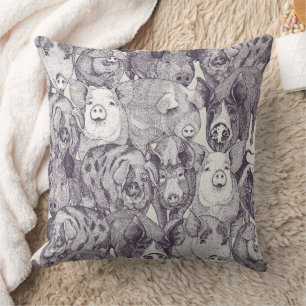 just pigs mulberry strong white throw pillow