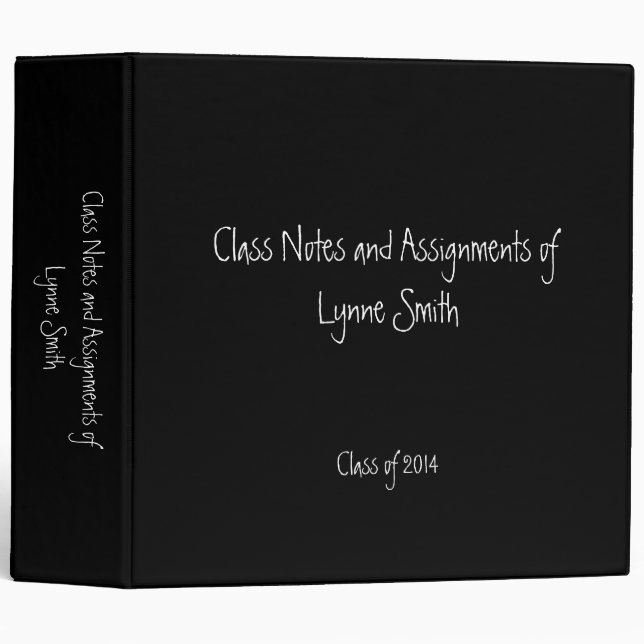 Just Plain Black Class Notes, Personalized Binder (Front/Spine)
