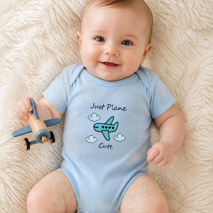 Just Plane Cute Blue Airplane and Clouds Aviation Baby Bodysuit