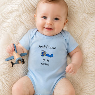 Just Plane Cute Blue Airplane and Clouds Aviation Baby Bodysuit