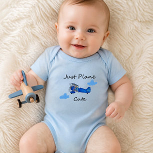 Just Plane Cute Blue Airplane and Clouds Aviation Baby Bodysuit