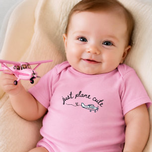 Just Plane Cute Pink Airplane and Heart Aviation Baby Bodysuit