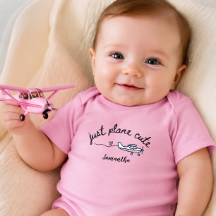 Just Plane Cute Pink Airplane Personalized Girl Baby Bodysuit