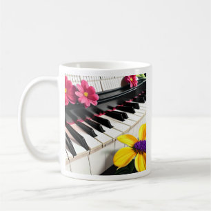 Just Play   Piano and Colourful Flowers Coffee Mug