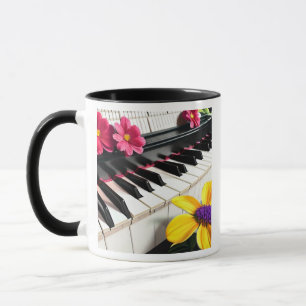 Just Play   Piano and Colourful Flowers Mug