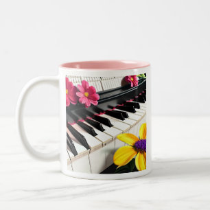 Just Play Piano and Colourful Flowers Two-Tone Coffee Mug