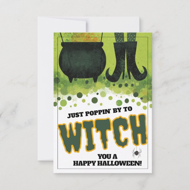 Just Poppin By Witch Halloween Card (Front)