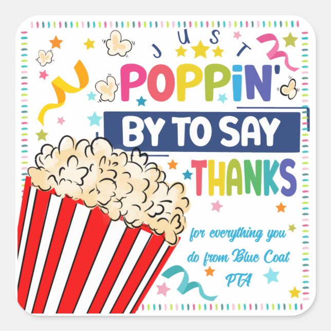 just popping by to say thanks popcorn volunteer square sticker (Front)
