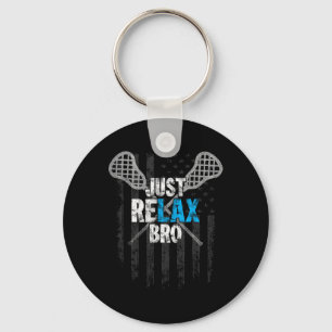 Just Relax Bro Lacrosse Sticks Distressed American Keychain