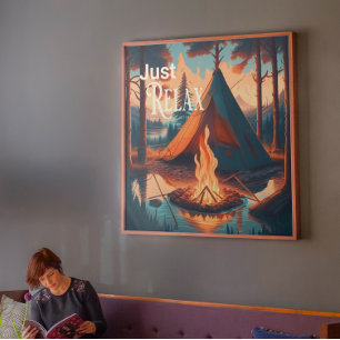 Just Relax Camping themed Digital Art Canvas Print