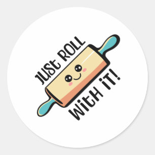 Just Roll With It! Cute rolling pin cartoon Classic Round Sticker