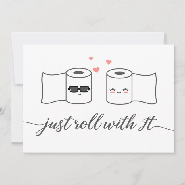 Just Roll With It Postponed Wedding Announcement (Front)