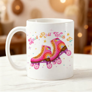 Just Roll With It Roller Skating Teen Retro Pink Coffee Mug