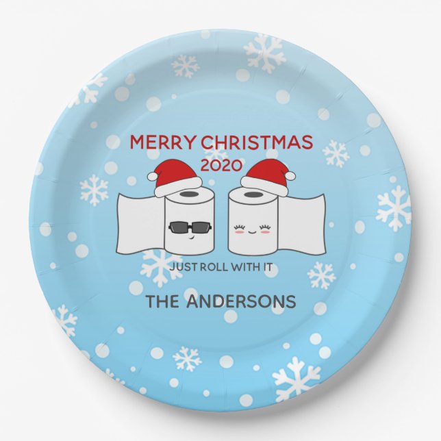 Just Roll With It Toilet Paper Funny Covid-19 Paper Plate (Front)