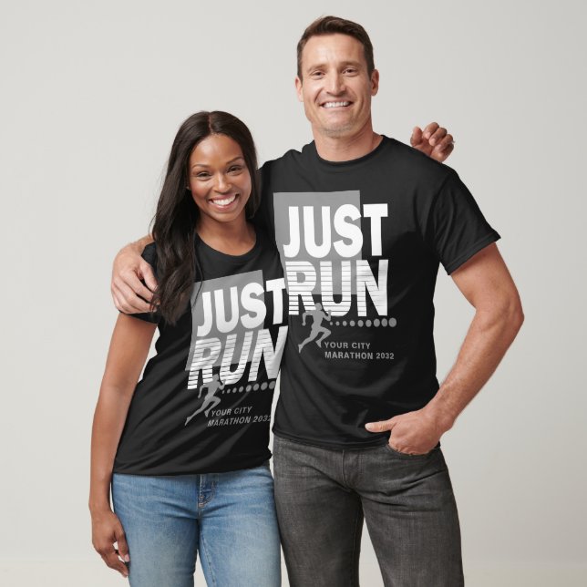 Just Run City Marathon Runner Track Race Date Grey T-Shirt (Unisex)