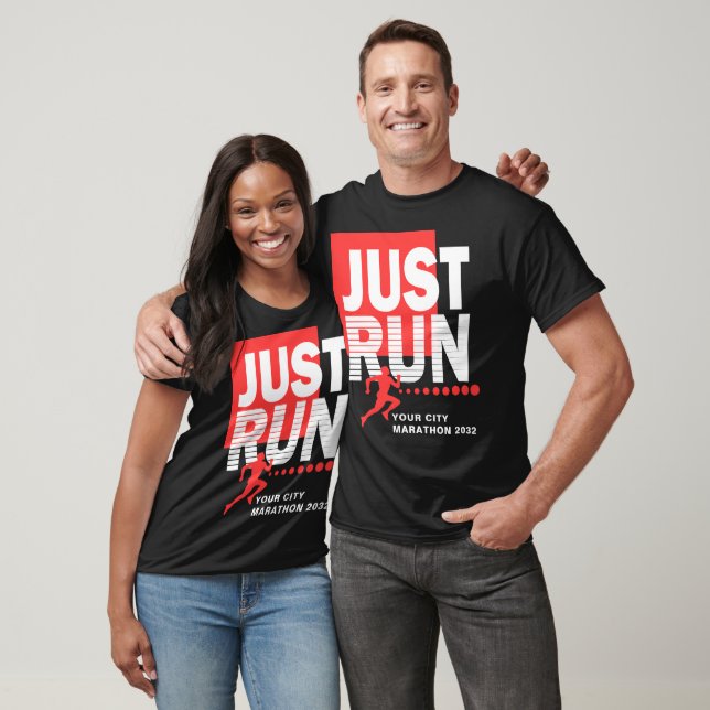 Just Run Marathon Runner Track Race Date Red Dark T-Shirt (Unisex)