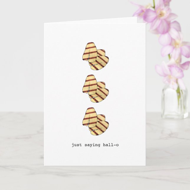 Just Saying Hall-o Hi Hello Halloumi Cheese Funny Card (Orchid)