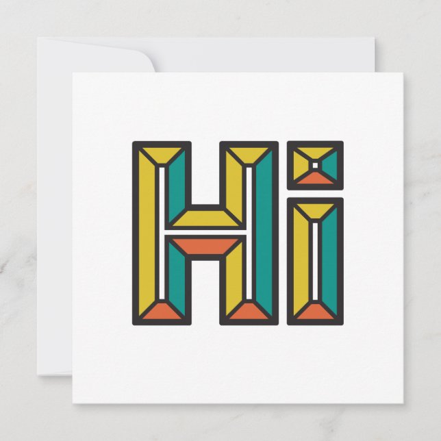 Just Saying Hi Flat Note Card in Gold, Green, Red (Front)