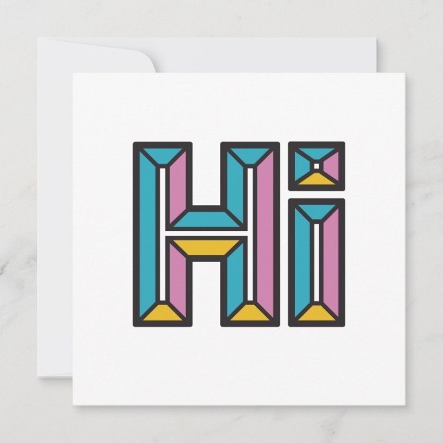 Just Saying Hi Flat Note Card in Pink, Blue, Gold (Front)