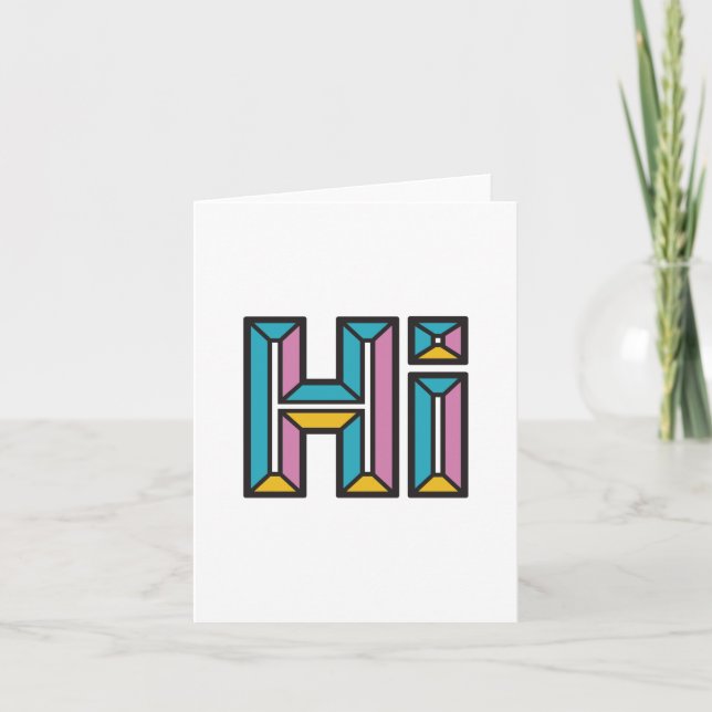 Just Saying Hi Folded Note Card in Pink and Blue (Front)