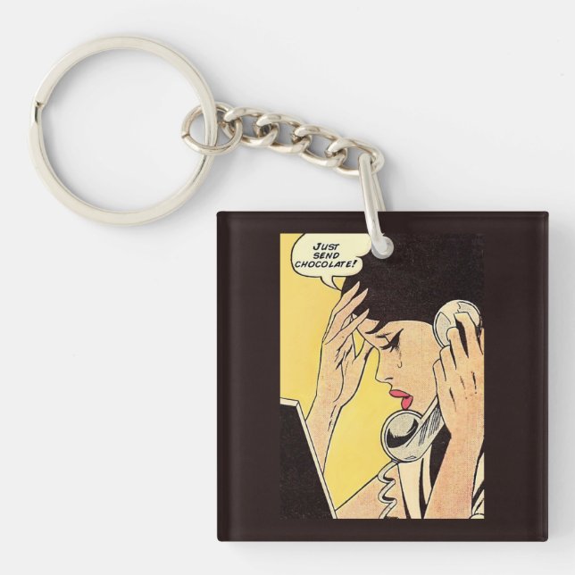 Just Send Chocolate Vintage comic art Keychain (Front)