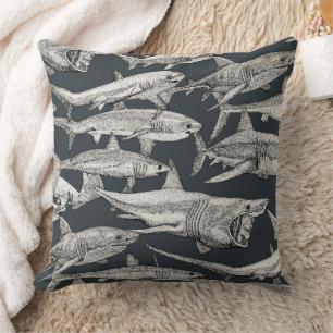 just sharks black gunmetal throw pillow