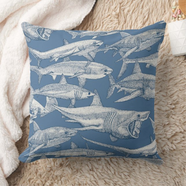 just sharks cobalt denim throw pillow (Blanket)