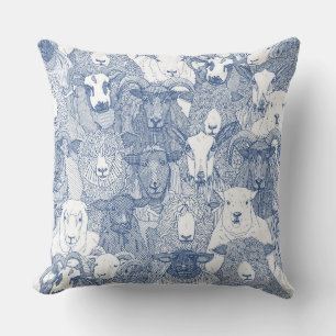 just sheep classic blue white throw pillow