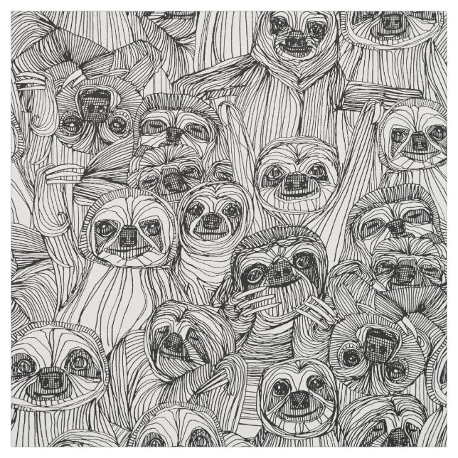 just sloths black white fabric (Swatch)