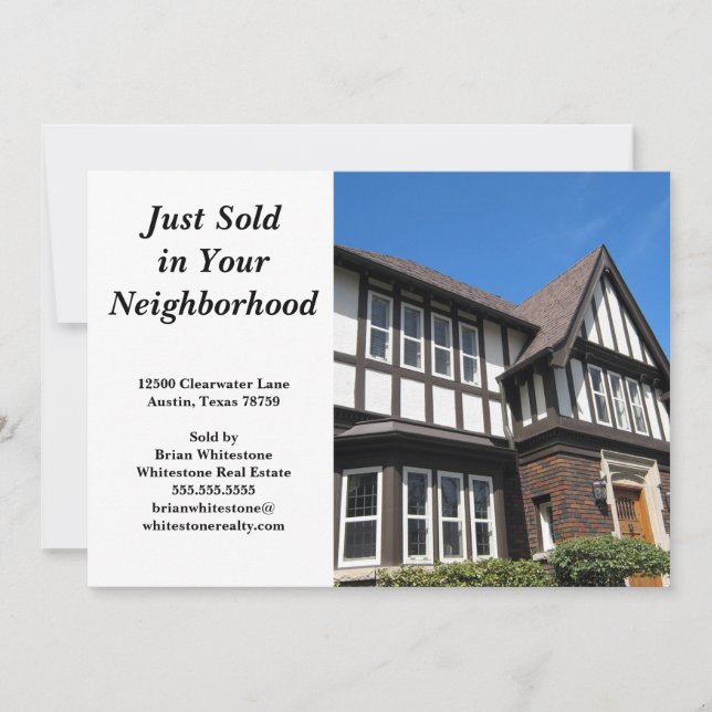 Just Sold Custom House Photo Real Estate Marketing Card (Front)