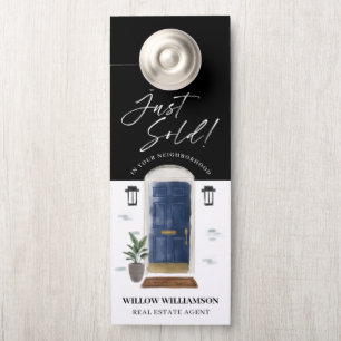 Just Sold Real Estate Agent Navy Watercolor Door Door Hanger