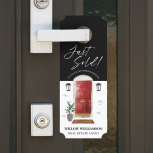 Just Sold Real Estate Agent Red Watercolor Door Hanger