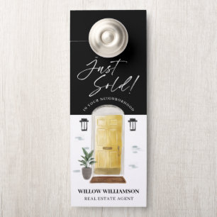 Just Sold Real Estate Agent Yellow Watercolor Door Hanger