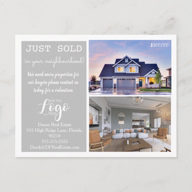 JUST sold Real Estate Marketing Postcard (Front)