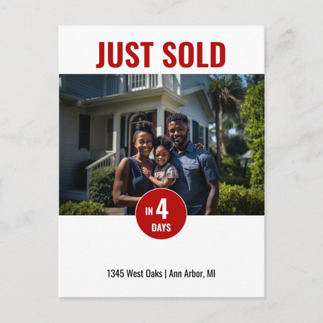 Just Sold Red Real Estate Marketing Postcard (Front)