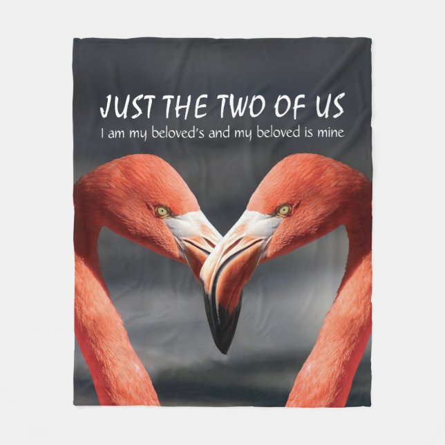 JUST THE TWO OF US Flamingo Valentine Christian Fleece Blanket (Front)