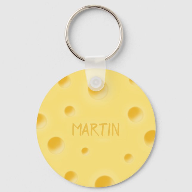 Just Too Cheesy! Personalized Swiss Cheese Keychain (Front)