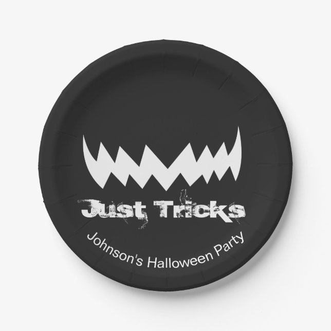 Just Tricks Evil Smile Halloween Paper Plate (Front)