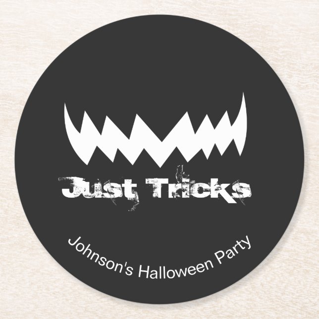 Just Tricks Evil Smile Halloween Round Paper Coaster (Front)